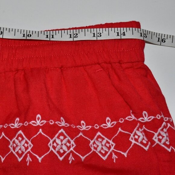 Loft Boho Linen Pull On Tassel Tie Fringe Embroidered Shorts Size XS - Picture 4 of 14